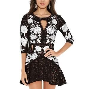 For Love and Lemons Mallorca Floral Embroidery Mini Dress Black Lace Size XS